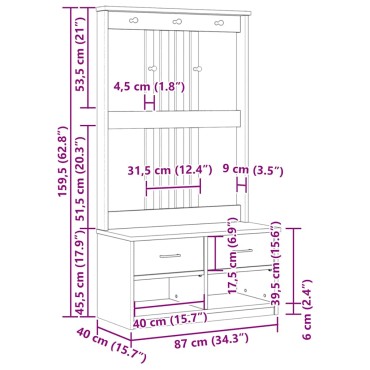vidaXL Δέντρο χωλ "SANDENS" 87x40x159,5cm Πεύκο μασίφ ξύλο