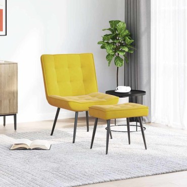 vidaXL Πολυθρόνα Relax Κίτρινη Βελούδινη με Σκαμπό 64x74x84 cm 1 τεμ.