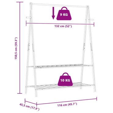 vidaXL Κρεμάστρα Ρούχων με Ράφια 132x45,5x150,5 εκ. Μπαμπού