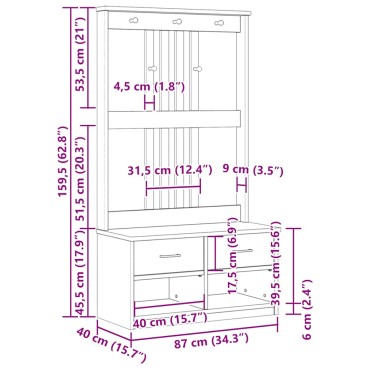 vidaXL Δέντρο χωλ SANDENS Λευκό 87x40x159,5cm Πεύκο μασίφ ξύλο