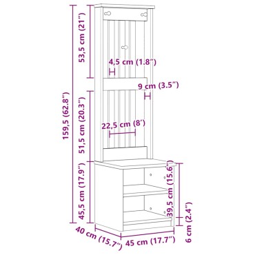 vidaXL Δέντρο χωλ "SANDENS" 45x40x159,5cmΠεύκο μασίφ ξύλο