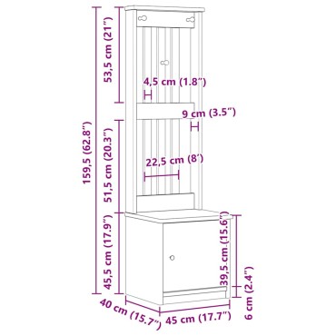 vidaXL Δέντρο χωλ "SANDENS" 45x40x159,5cmΠεύκο μασίφ ξύλο