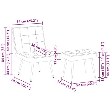 vidaXL Πολυθρόνα Relax Μαύρη Βελούδινη με Σκαμπό 64x74x84 cm 1 τεμ.