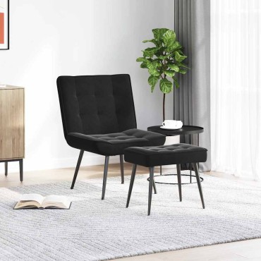 vidaXL Πολυθρόνα Relax Μαύρη Βελούδινη με Σκαμπό 64x74x84 cm 1 τεμ.