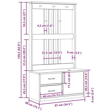vidaXL Δέντρο χωλ SANDENS Λευκό 87x40x159,5cm Πεύκο μασίφ ξύλο
