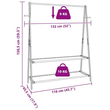 vidaXL Κρεμάστρα Ρούχων με Ράφια 132x45,5x150,5 εκ. Μπαμπού