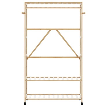 vidaXL Ράφι ρούχων με ράφια και ρόδες 110x40x180 εκ. Μπαμπού