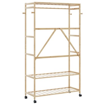 vidaXL Ράφι ρούχων με ράφια και ρόδες 110x40x180 εκ. Μπαμπού