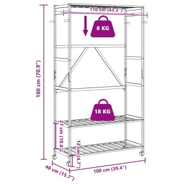 vidaXL Ράφι ρούχων με ράφια και ρόδες 110x40x180 εκ. Μπαμπού