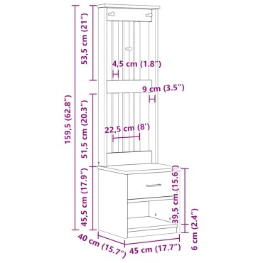 vidaXL Δέντρο χωλ "SANDENS" 45x40x159,5cmΠεύκο μασίφ ξύλο