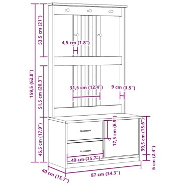 vidaXL Δέντρο χωλ "SANDENS" 87x40x159,5cm Πεύκο μασίφ ξύλο