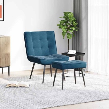 vidaXL Πολυθρόνα Relax Μπλε Βελούδινη με Σκαμπό 64x74x84 cm 1 τεμ.