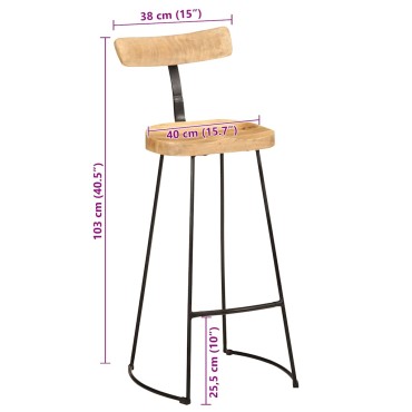 vidaXL Σκαμπό Μπαρ 2 τεμ. 49x43x103cm από Μασίφ Ξύλο Μάνγκο