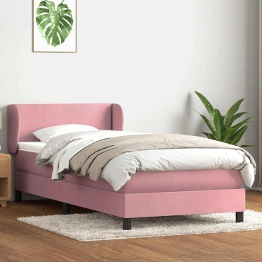 vidaXL Box Spring κρεβάτι με στρώμα ροζ 80x210cm Βελούδινο - Μονό
