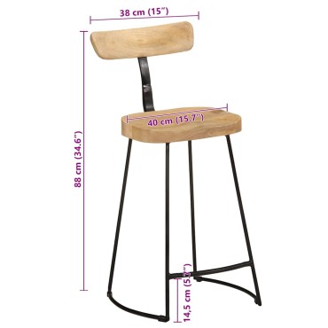 vidaXL Σκαμπό Μπαρ 2 τεμ. 49x43x88cm από Μασίφ Ξύλο Μάνγκο
