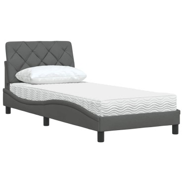 vidaXL Κρεβάτι με Στρώμα Σκούρο Γκρι 90x190 εκ. Υφασμάτινο
