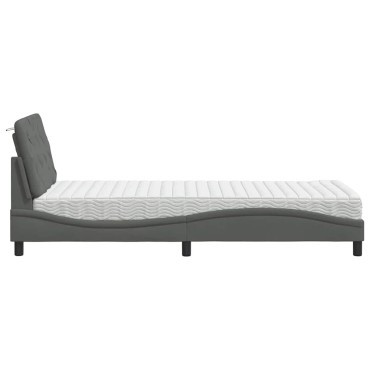 vidaXL Κρεβάτι με Στρώμα Σκούρο Γκρι 90x190 εκ. Υφασμάτινο