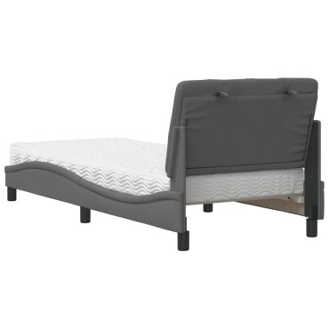 vidaXL Κρεβάτι με Στρώμα Σκούρο Γκρι 90x190 εκ. Υφασμάτινο