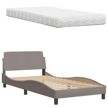 vidaXL Κρεβάτι με Στρώμα Taupe 100 x 200 εκ. Υφασμάτινο