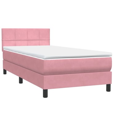 vidaXL Box Spring κρεβάτι με στρώμα ροζ 80x210cm Βελούδινο - Μονό