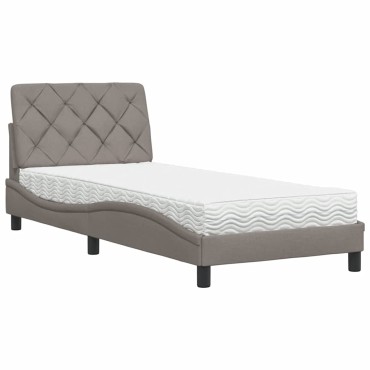 vidaXL Κρεβάτι με Στρώμα Taupe 90x190 εκ.Υφασμάτινο