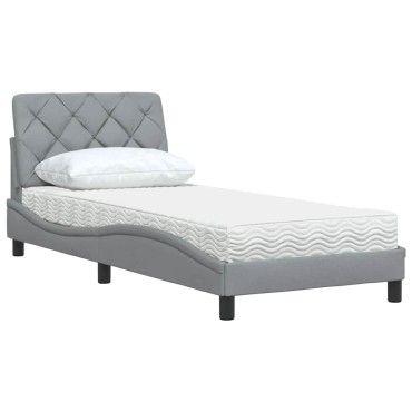 vidaXL Κρεβάτι με Στρώμα Ανοιχτό Γκρι 90x190 εκ. Υφασμάτινο