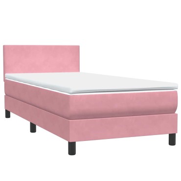 vidaXL Box Spring κρεβάτι με στρώμα ροζ 100x220cm Βελούδινο - Μονό