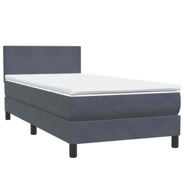 vidaXL Box Spring Κρεβάτι με στρώμα Σκούρο γκρι 80x210cm Βελούδινο 1 τεμ. - Μονό