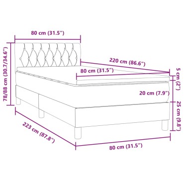 vidaXL Κρεβάτι Boxspring με Στρώμα Σκούρο Γκρι 80x220 εκ. Βελούδινο