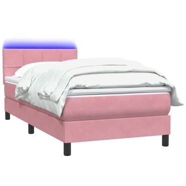 vidaXL Box Spring κρεβάτι με στρώμα ροζ 100x220 cm Βελούδινο