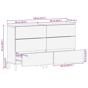 vidaXL Sideboards 2 τεμ. ανοιχτό γκρι 60x33,5x75cm μασίφ ξύλο Mango