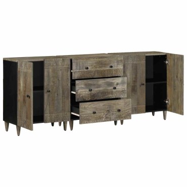 vidaXL 3 τεμ. Sideboards ανοιχτό γκρι μασίφ ξύλο Mango 60x33,5x75cm