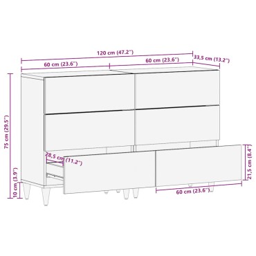 vidaXL Sideboards 2 τεμ. 60x33,5x75cm μασίφ ξύλο Mango