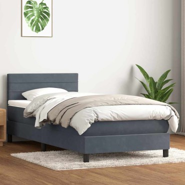 vidaXL Box Spring Κρεβάτι με στρώμα Σκούρο γκρι 80x210cm Βελούδινο 1 τεμ. - Μονό