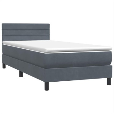 vidaXL Box Spring Κρεβάτι με στρώμα Σκούρο γκρι 80x210cm Βελούδινο 1 τεμ. - Μονό