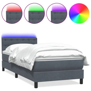 vidaXL Box Spring Κρεβάτι με στρώμα Σκούρο γκρι 80x210cm Βελούδινο 1 τεμ. - Μονό