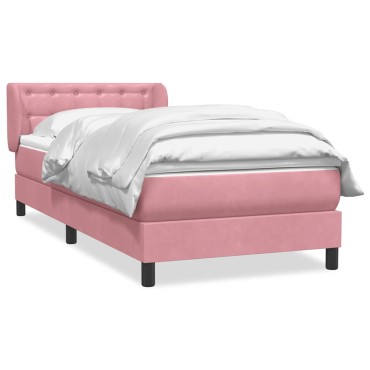 vidaXL Κρεβάτι Boxspring με Στρώμα Ροζ 80x220 εκ. Βελούδινο