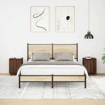 vidaXL Κομοδίνα με φώτα LED 2 τεμ. καφέ δρυς 38x34x50cm
