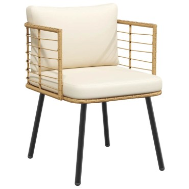 vidaXL Καρέκλες κήπου 2 τεμ. με μαξιλάρια Φυσικό Poly Rattan 54x63cm
