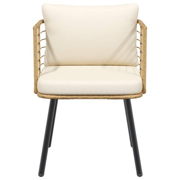 vidaXL Καρέκλες κήπου 2 τεμ. με μαξιλάρια Φυσικό Poly Rattan 54x63cm
