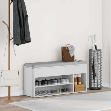 vidaXL Παπουτσοθήκη Γυαλιστερό Λευκό 102x30,5x45cm Επεξεργασμένο Ξύλο