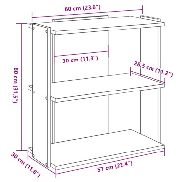 vidaXL Βιβλιοθήκη 3 επιπέδων Παλιό Ξύλο 60x30x80cm Ξύλινη κατασκευή 1 τεμ.