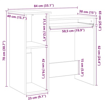 vidaXL Γραφείο με Ράφια Γκρι Σκυροδέματος 84x40x78cm Μοριοσανίδα 1 τεμ.