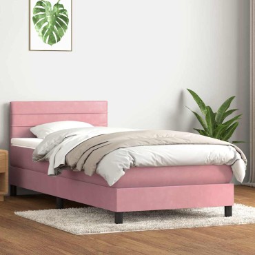 vidaXL Box Spring κρεβάτι με στρώμα ροζ 80x210cm Βελούδινο - Μονό