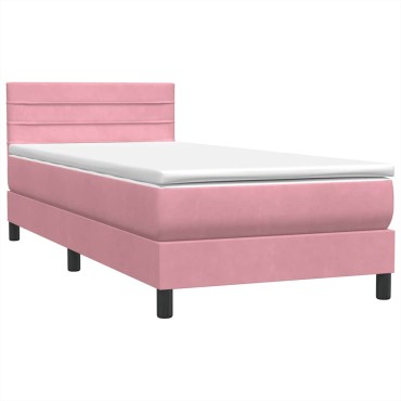vidaXL Box Spring κρεβάτι με στρώμα ροζ 80x210cm Βελούδινο - Μονό