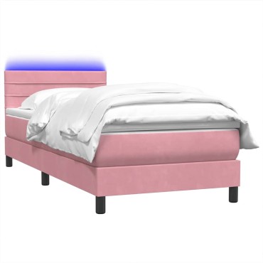 vidaXL Κρεβάτι Boxspring με Στρώμα Ροζ 80x220 εκ. Βελούδινο