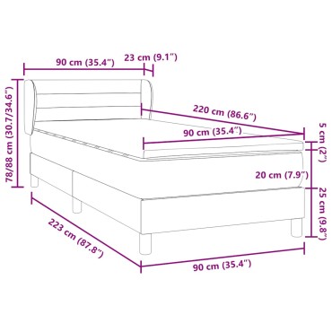 vidaXL Κρεβάτι Boxspring με Στρώμα Σκούρο Γκρι 80x220 εκ. Βελούδινο