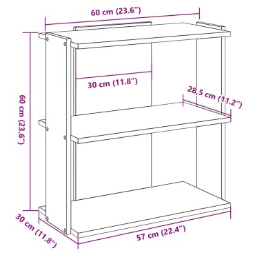 vidaXL Βιβλιοθήκη 3 Επιπέδων Καπνιστή Δρυς 60x30x60cm Επεξεργ. Ξύλο 1 τεμ.