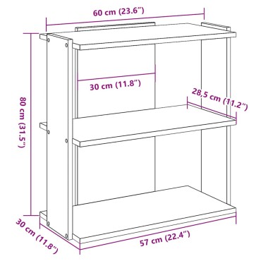 vidaXL Βιβλιοθήκη 3 επιπέδων Δρυς τεχνίτης 60x30x80cm 1 τεμ.