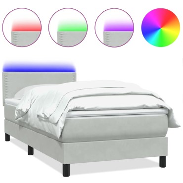 vidaXL Κρεβάτι Boxspring με Στρώμα Ανοιχτό Γκρι 80x210cm Βελούδινο 1 τεμ. - Μονό